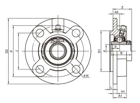 Diagram of Flange Cartridge Bearing Units UCFCS2