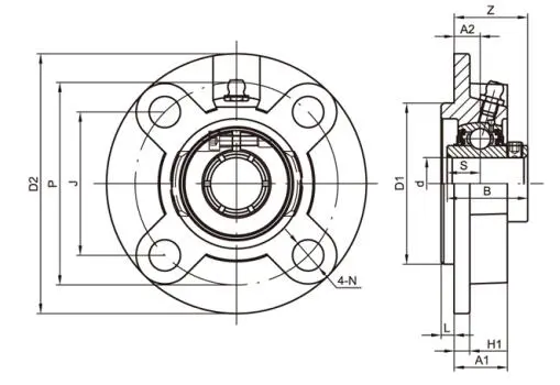 Diagram of Flange Cartridge Bearing Units UCFCSX