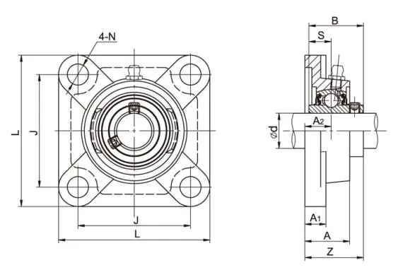 Diagram of 4-Bolt Flange Bearing Units UCF3