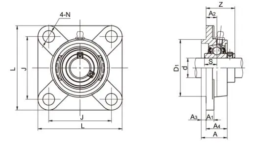 Diagram of 4-Bolt Flange Bearing Units UCFS3