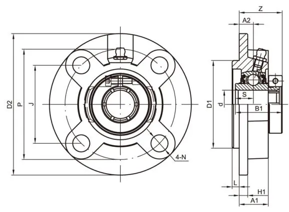 Diagram of Flange Cartridge Bearing Units UCFC2