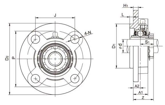 Diagram of Flange Cartridge Bearing Units UKFC2