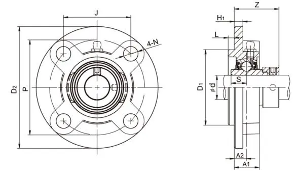 Diagram of Flange Cartridge Bearing Units NAFC2