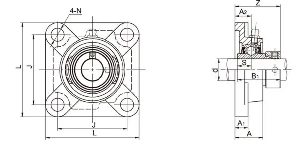 Diagram of 4-Bolt Flange Bearing Units NAFS2