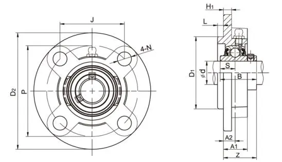 Diagram of Flange Cartridge Bearing Units UCFCX