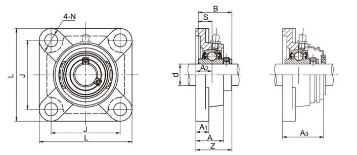 Diagram of 4-Bolt Flange Bearing Units UCF2