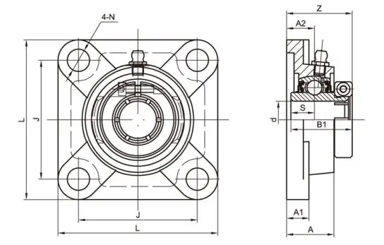 Diagram of 4-Bolt Flange Bearing Units UEF2