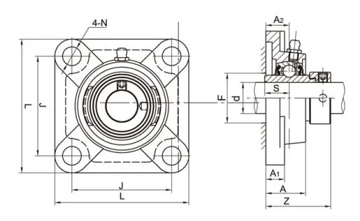 Diagram of 4-Bolt Flange Bearing Units NAF2