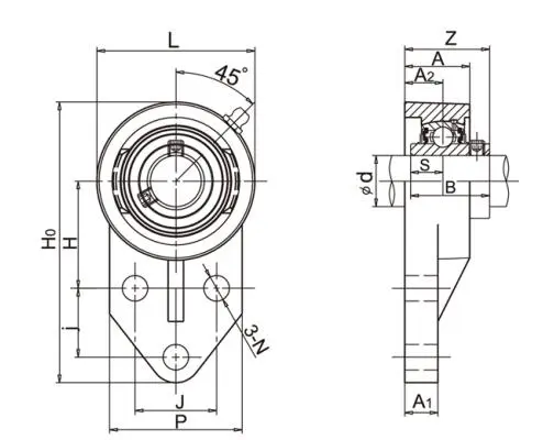 Diagram of 3-Bolt Flange Bearing Units UCFB2