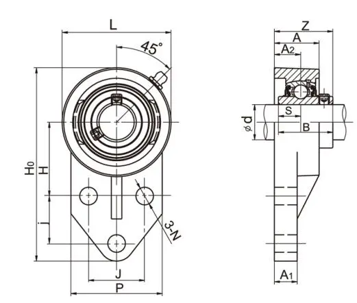 Diagram of 3-Bolt Flange Bearing Units UCFB2...A