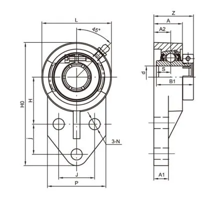 Diagram of 3-Bolt Flange Bearing Units UEFB2