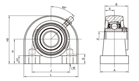 Diagram of Tapped Base Pillow Block Bearing Units UCTB2