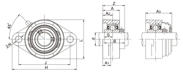 Diagram of 2-Bolt Flange Bearing Units UCFL2