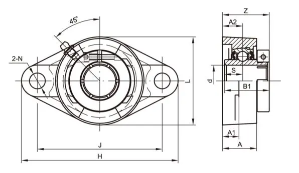 Diagram of 2-Bolt Flange Bearing Units UEFT2