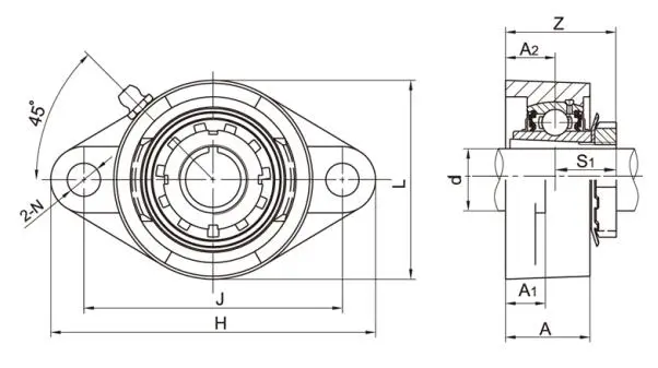 Diagram of 2-Bolt Flange Bearing Units UKFL2