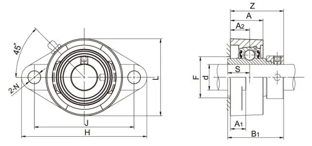 Diagram of 2-Bolt Flange Bearing Units NAFL2