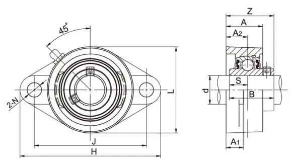 Diagram of 2-Bolt Flange Bearing Units UCFLX