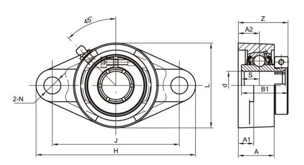 Diagram of 2-Bolt Flange Bearing Units UEFL2