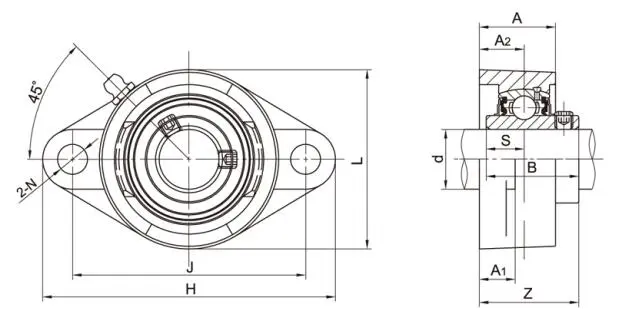 Diagram of 2-Bolt Flange Bearing Units UCFT2