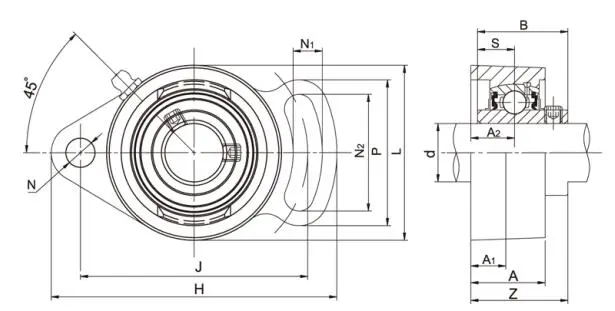 Diagram of Adjustable Flange Bearing Units UCFA2