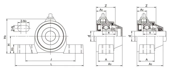 Diagram of WP-SSBP200 Water-proof Plastic Pillow Block Bearing Units