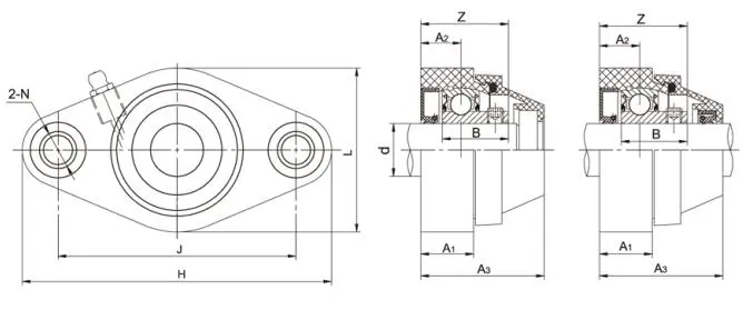 Diagram of WP-SSBFL200 Water-proof Plastic 2-Bolt Flange Bearing Units