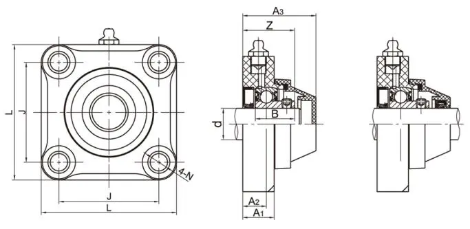 Diagram of WP-SSBF200 Water-proof Plastic 4-Bolt Flange Bearing Units