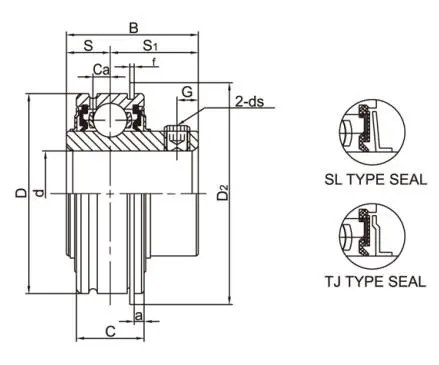 Diagram of Chrome Steel Bearing Insert With Setscrew Locking SER2