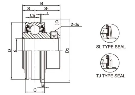 Diagram of Stainless Steel Bearing Inserts With Setscrew Locking SSER