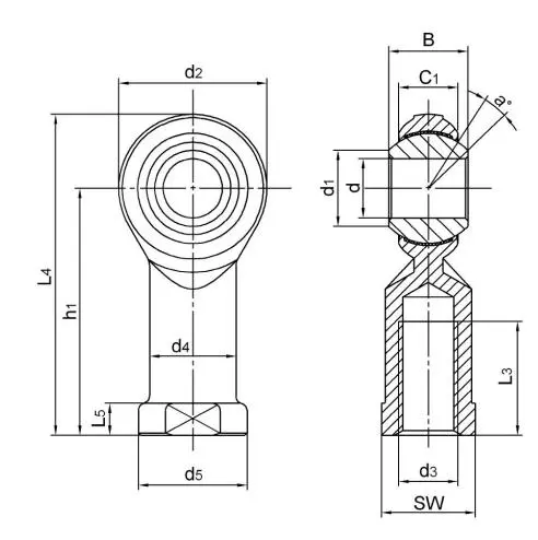 Diagram of Metric Rod Ends PHS..EC