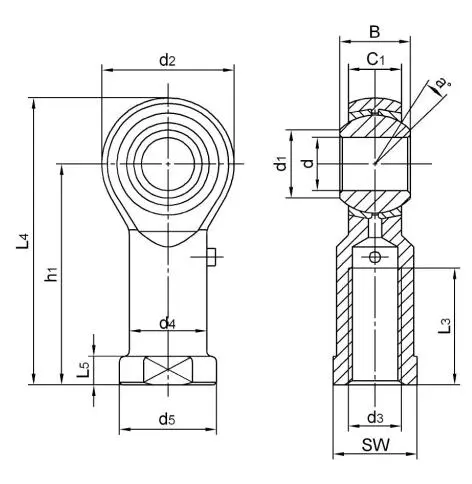 Diagram of Metric Rod Ends SPHS