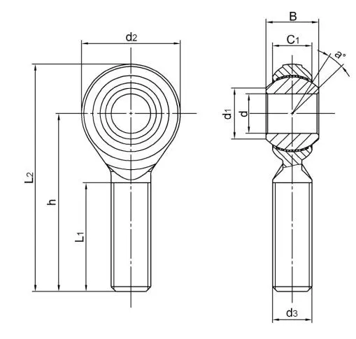 Diagram of Metric Rod Ends SPOS..EC