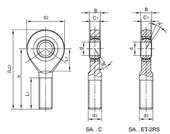 Diagram of Metric Rod Ends SA..C SA..ET-2RS