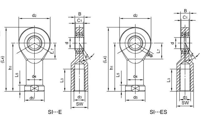 Diagram of Metric Rod Ends SI..E SI..ES