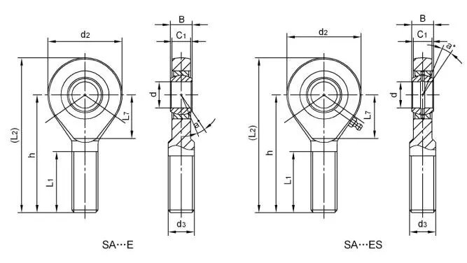 Diagram of Metric Rod Ends SA..E SA..ES