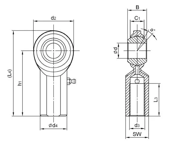 Diagram of Inch Rod Ends CF