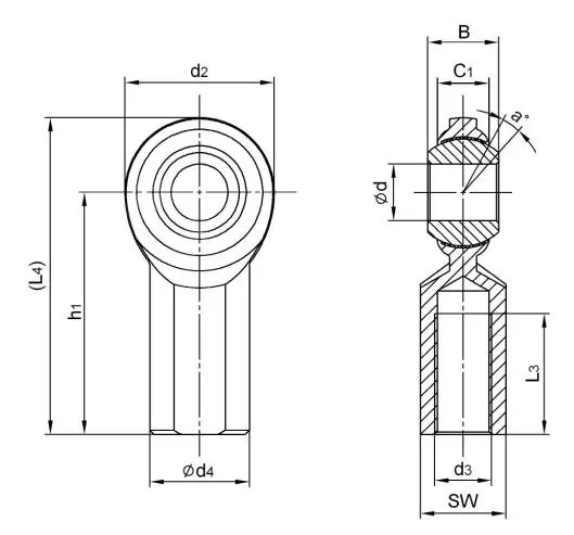 Diagram of Inch Rod Ends CF...T