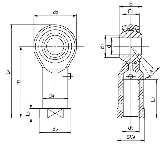 Diagram of Inch Rod Ends PHSB