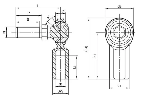 Diagram of Inch Rod Ends CF...TY