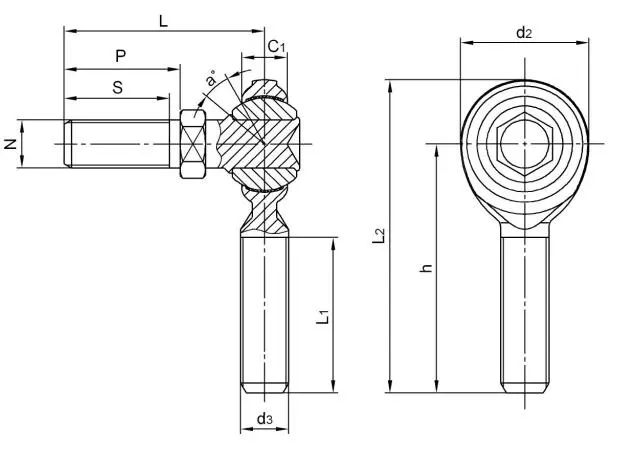 Diagram of Inch Rod Ends CM...TY