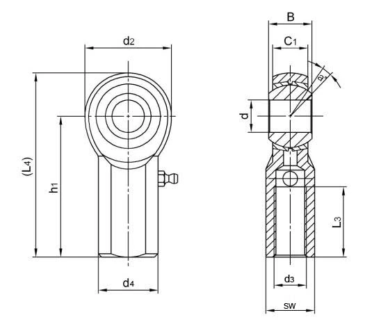 Diagram of Inch Rod Ends F