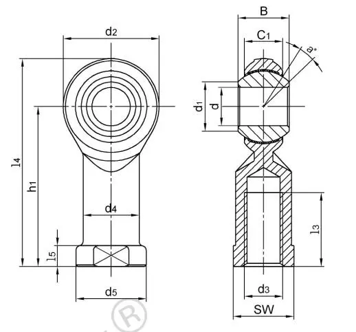 Diagram of Inch Rod Ends SPHSB..EC