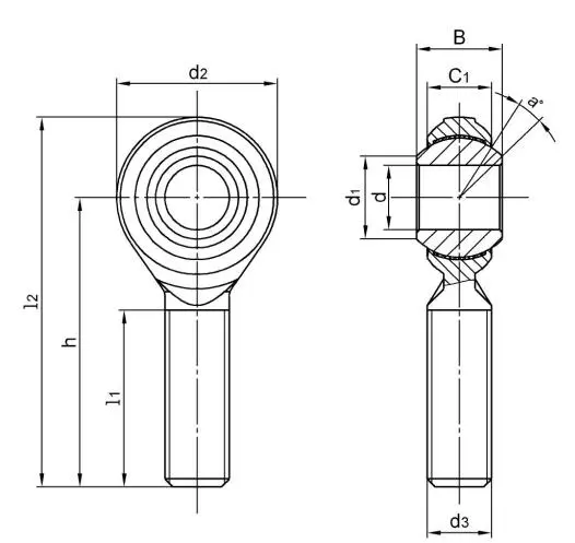 Diagram of Inch Rod Ends SPOSB..EC