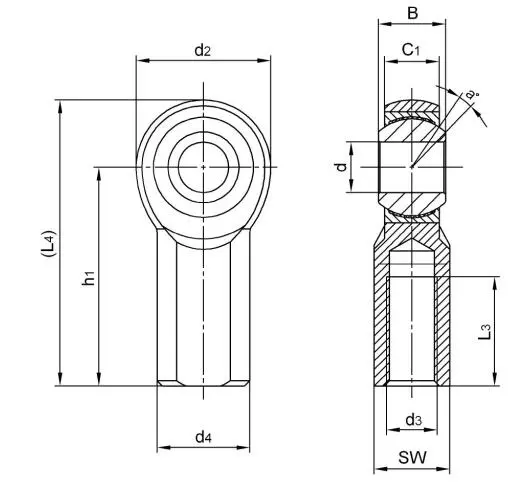 Diagram of Inch Rod Ends SJF..T