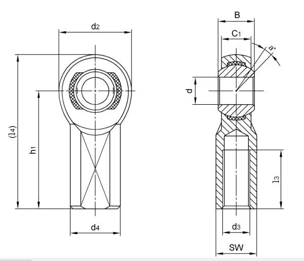 Diagram of Inch Rod Ends NXF