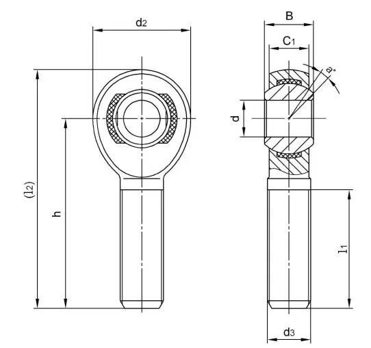 Diagram of Inch Rod Ends NXM