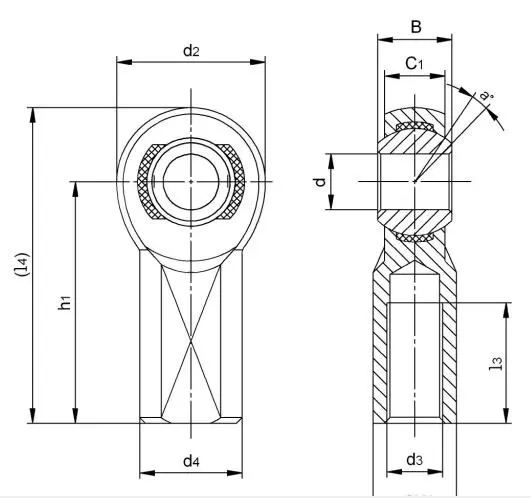 Diagram of Inch Rod Ends NEXF