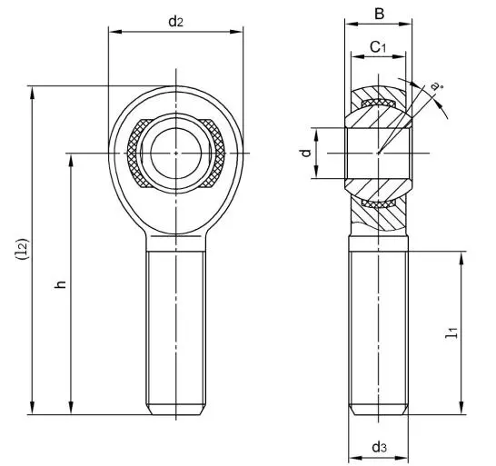 Diagram of Inch Rod Ends NEXM