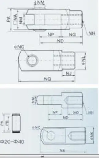 Diagram of Clevis/ Yokes & End Fittings ISO-I