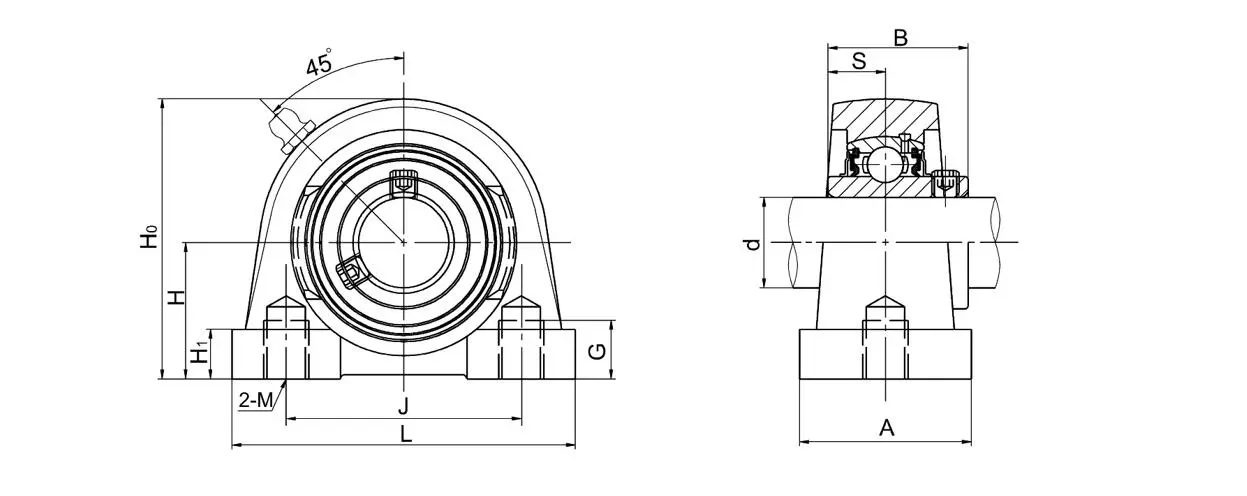 Diagram of Tapped Base Pillow Block Bearing Units UCPA2